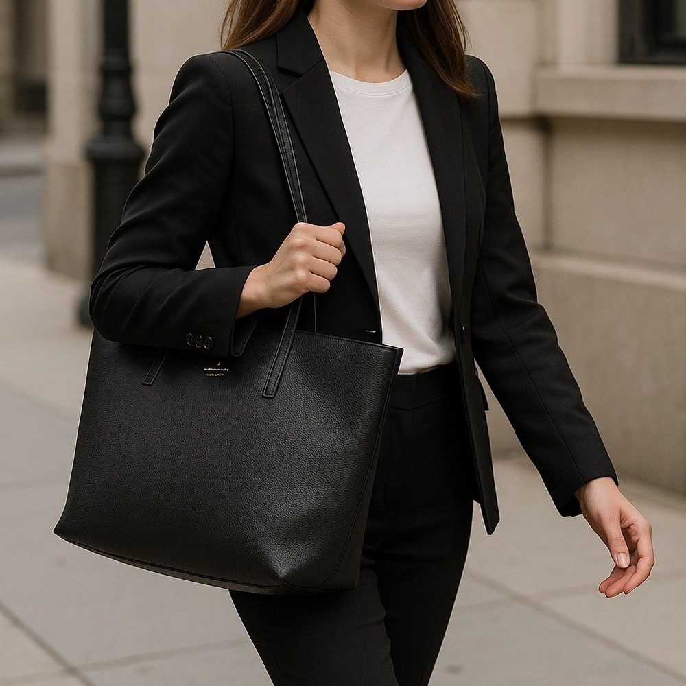 Kate Spade Black Hopkins Street Hallie Pebble Leather Tote Bag Shoulder Purse